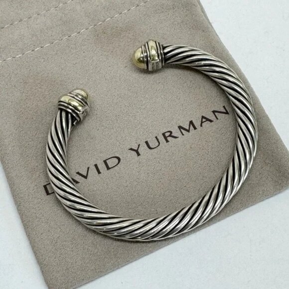 David Yurman 7mm Gold Dome Cable Classic Cuff Bracelet .925/14K Size L